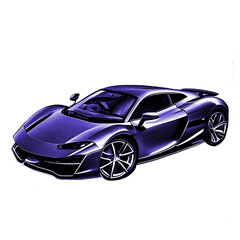Blue sportcar sketch png illustration. City car model pen drawing, transportation company logo concept, modern car clipart