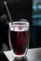 cocktail with red berries and fruits