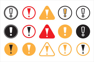 Caution signs. Danger and warning symbol signs. Exclamation mark icon. Exclamation marks vector icons set. Collection of exclamation mark in circle, triangle shape signs. vector illustration.