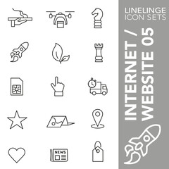 Thin line icon set of website content, internet icons and commercial symbols