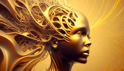 Abstract illustration. Gold mind concept. Generative AI