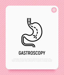 Fototapeta premium Gastroscopy thin line icon: endoscope in stomach. Medical test. Modern vector illustration.