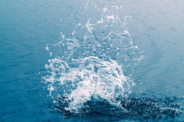 Impact splash on water surface after stone throwing. - 575917238