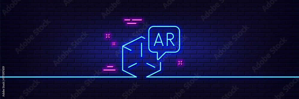 Poster neon light glow effect. augmented reality line icon. vr simulation sign. 3d cube symbol. 3d line neo