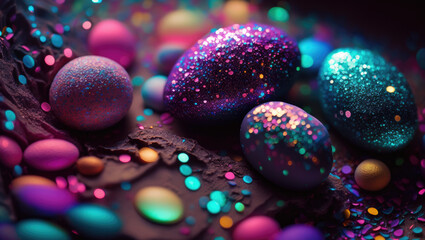 Stylich Easter eggs and glitter