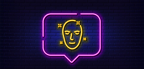 Neon light speech bubble. Health skin line icon. Face care sign. Cosmetic lotion symbol. Neon light background. Health skin glow line. Brick wall banner. Vector