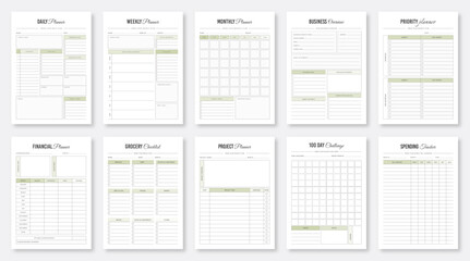 Daily, weekly, monthly planner templates. Printable planner templates. Minimalist planner page templates. Printable Life & Business Planner Set. Organizer & Schedule Planner. Set of planners.