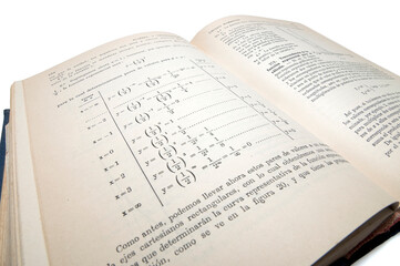 algebraic old math book used for the study in schools isolated with clipping path