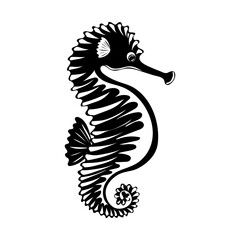 Silhouette of funny seahorse cartoon. Marine dweller. Concept of sea and ocean life. Vector illustration