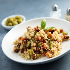 Couscous with olives and sun dried tomatoes
