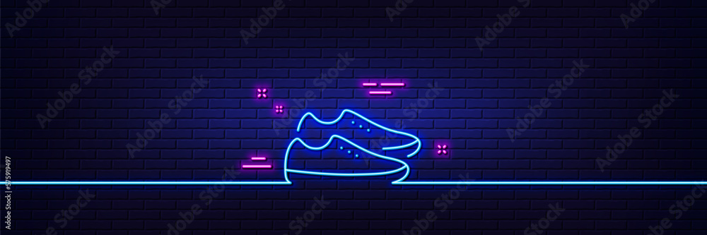 Wall mural neon light glow effect. shoes line icon. sport footwear sign. fashion sneakers symbol. 3d line neon  - Wall murals