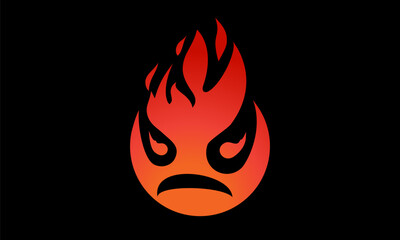 Fire smile, red hot face, Evil character icon. monster flaming design, illustration vector