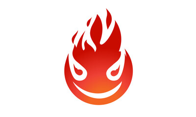 Fire smile, red hot face, Evil character icon. monster flaming design, illustration vector