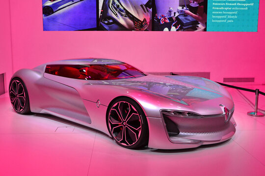 Paris, France - February 3, 2020: Focus on the concept car Renault TREZOR in the showroom of Renault, on the Champs-Elys&eacute;es.