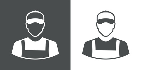 Símbolo servicio técnico. Icono de manitas con silueta de hombre con ropa de trabajo y gorra de béisbol - obrazy, fototapety, plakaty