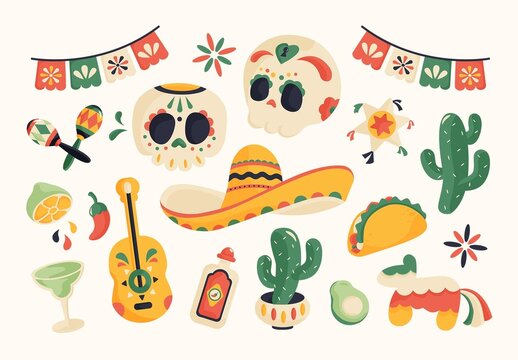 Cinco De Mayo illustration Set with Mexican Themed Elements