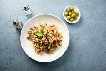Couscous with olives and sun dried tomatoes