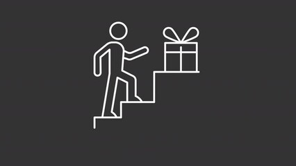 Animated gain gift white line icon. Loyalty program for customers. Loop HD video with chroma key, alpha channel on transparent background, black solid background. Outline motion graphic animation