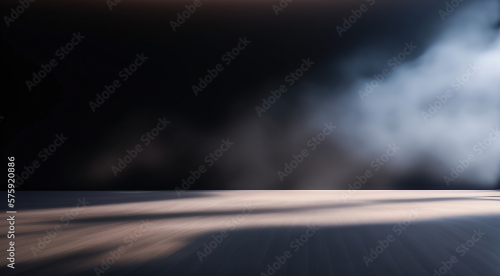 Poster empty dark background with smoke or fog on the floor. ai generated.