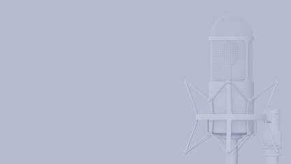 Microphone with stand on the desk and pop filter. Isolated background. Sound recording equipment concept. Professional studio black mic, cable and black pop filter on mic stand. 3d render