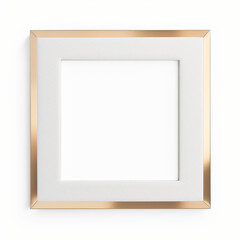 Gold frame for photo, pictures. Yellow metal mockup, inner white border. Top view. Flatlay. Isolated card design element, scrapbooking. AI generated. Transparent background, PNG.