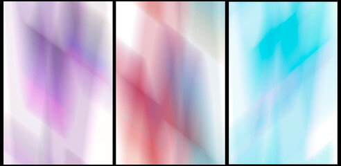 Abstract violet-blue watercolor background of straight lines to advertise cosmetic products. Gradient, banner, set of 3 vertical images.