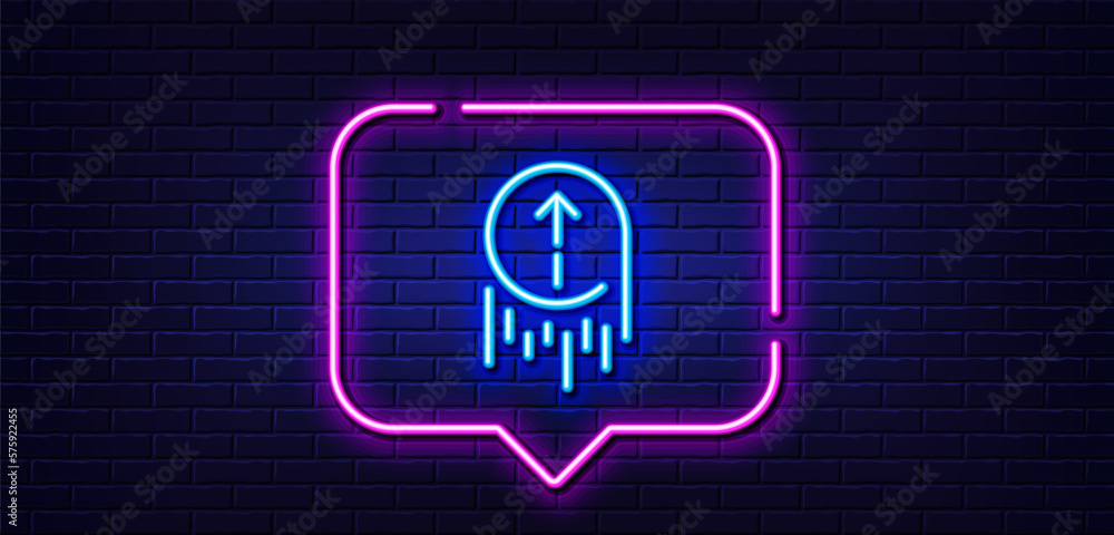 Poster neon light speech bubble. swipe up line icon. scrolling arrow sign. landing page scroll symbol. neon