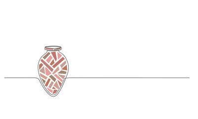 Kvevri vector line illustration. Traditional Georgian big clay vessel Qvevri for wine making with tiles mosaic