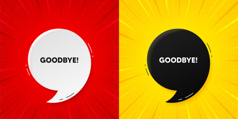 Goodbye tag. Flash offer banner with quote. Leaving or Farewell message. Formal bye icon. Starburst beam banner. Goodbye speech bubble. Vector