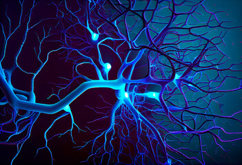 Glowing neurons  background, ai generation
