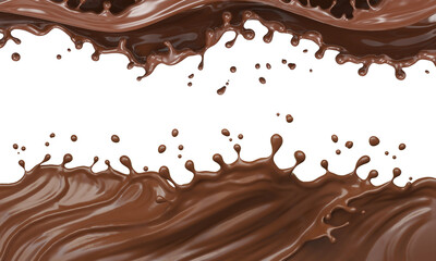 Abstract Chocolate Background, Chocolate sauce melted and splash 3d illustration.