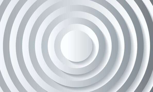 Concentric circles with shadows. Abstract background. White circulars. . Cut out paper. Vector graphic design