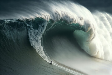 surfer surfing a extreme huge wave on Nazare. generative ai - obrazy, fototapety, plakaty