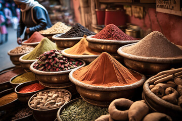 A Scented Wonderland: Exploring the Mysteries of an Arab Spice Bazaar, ai generative