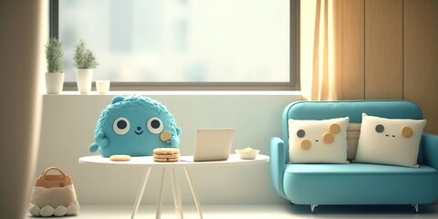 cartoon style, cute teen girl room interior, pastel colors, generative AI