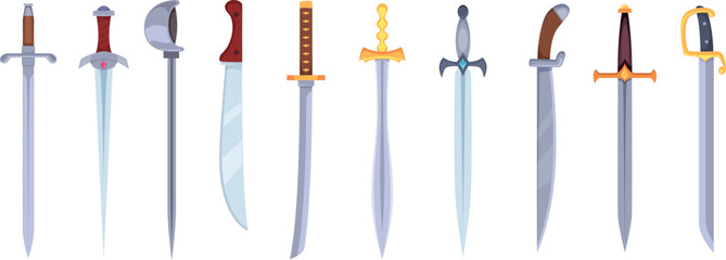 Swords. Fantasy cartoon stylized stabbing and cutting weapons for game design projects exact vector templates