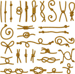 Rope pieces. Curved marine rope pieces with knot recent vector illustrations collection © ONYXprj