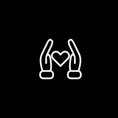 Human Hand and Heart Shape Line Icon isolated on black background. 