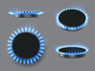 Gas flame realistic. Kitchen stove burning decent vector template gas oven © ONYXprj