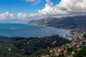 Over view of Camogli and Ligurian riviera, province of Genoa, Italy