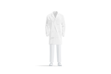 Blank white medical lab coat and trousers mockup, front view