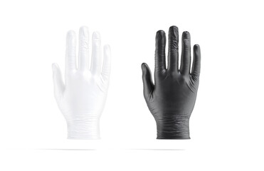 Blank black and white rubber gloves back mockup, front view