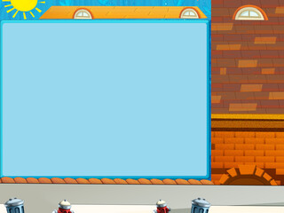 cartoon scene with urban city frame border space for text illustration for children