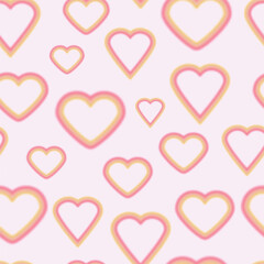 Trendy seamless pattern with y2k blurred gradient heart on pink background. Groovy color love print