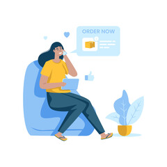 Online shopping order by phone call flat design
