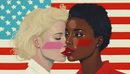 romantic kiss of homosexual couple, sculpture, love concept, 3d rendering, gay love, lesbians, self love