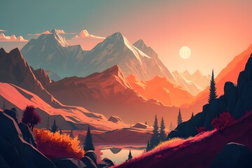mountain sunset landscape created using AI Generative Technology