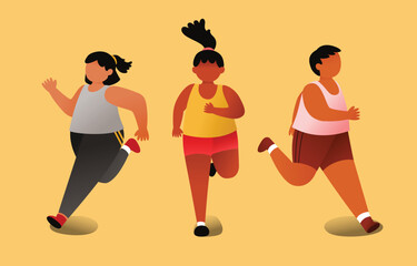 Female And Male Character Running Fast Race Mararthon Athletes, Vector, Illustration