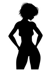 Silueta aislada de mujer desnuda de pie estilo manga