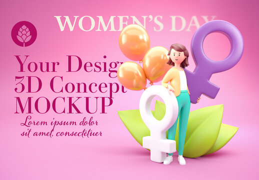 International Women's Day Womand with Megaphone Mockup